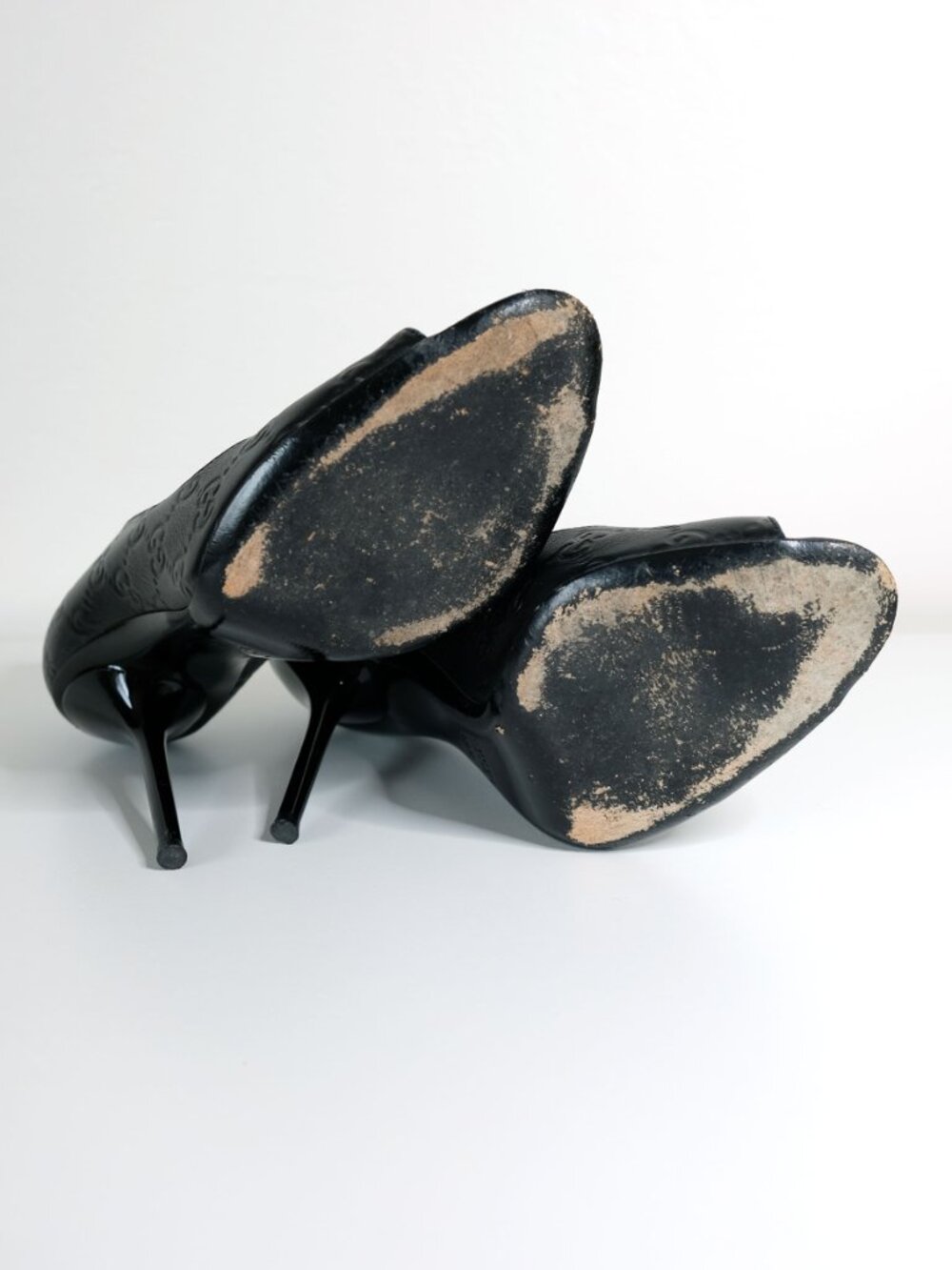 Gucci Guccissima Peep Toe Stilettos, Matte Black - Picture 9 of 16